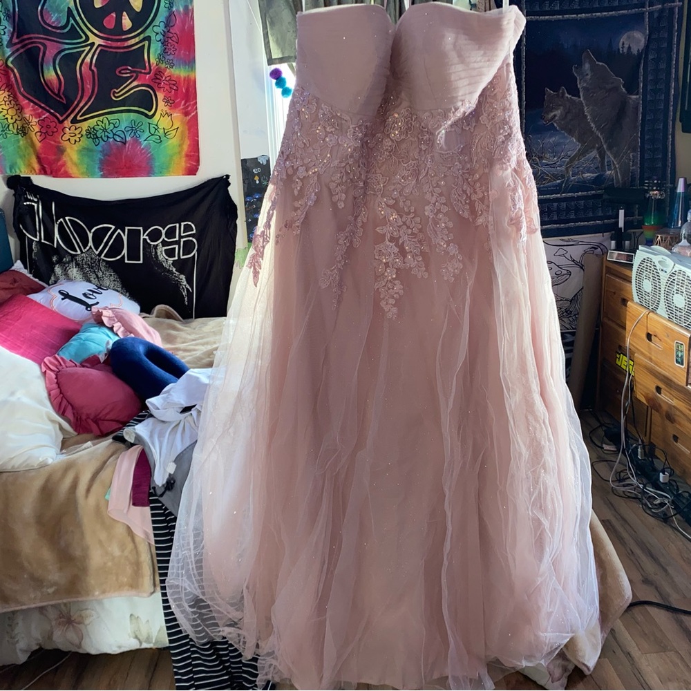 Embellished Pink and Cream Tiered Gown for Prom